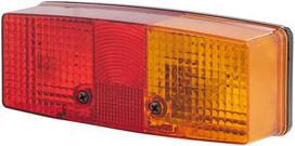 Galinis žibintas dešininis stačiakampis, 12/24V, raudona/oranžinė, 158x51x64mm, Hella 2SE003184101