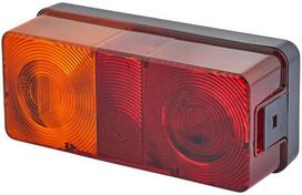 Galinis žibintas stačiakampis, 12/24V, raudona/gintarinė, 170x62x75mm, Hella 2SE002582071