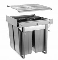 Šiukšliadėžė ištraukiama 600mm su švelniu pritraukimu (su fasado tvirtinimu) 2x17L+1x34L pilka