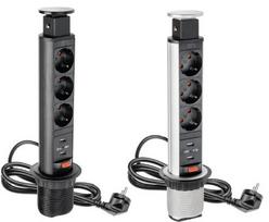 Biuro rozetė ištraukiama 3 lizdų, 2xUSB jungtis (su 1,5m laidu) sidabrinė
