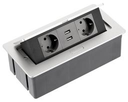 Biuro rozetė stačiakampė, 2xSCHUKO, 2xUSB