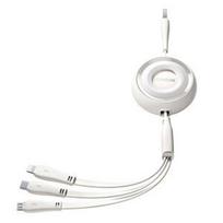 Universali ištraukiama įkrovimo laidas USB-A į USB-C / Lightning / microUSB, 1m, baltas