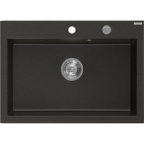 Mexen Elix granitinė vienos kameros kriauklė 700 x 500 mm, juoda/aukso metalikas, chromuotas sifonas - 6526701005-75