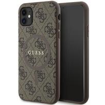 Guess GUHMN61G4GFRW iPhone 11 6.1" / Xr ruda/ruda kieta dėklas 4G Kolekcija Oda Metalinis Logo MagSafe