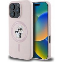 Karl Lagerfeld Silikoninis Karl&Choupette Galvų Žiedas MagSafe iPhone 16 Dėklas - Rožinis