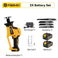 MELLWIN 3600W Šepetėlių neturintis elektrinis vibracinis pjūklas Belaidis rankinis medienos metalo vamzdžių pjovimo įrankis Makita 18v baterijai 2xBattery Set