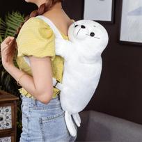 Pliušinė ruonio kuprinė Kawaii balto ruonio krepšys gyvūnas mergaitėms mokyklinis krepšys pečių krepšiai kuprinė moterims minkšti ruonio žaislai