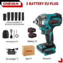 ONEVAN 1200 N.m bešepetėlinis elektrinis smūginis veržliasūkis 1/2'' belaidis 3 funkcijų elektrinis atsuktuvas gręžtuvas įrankis Makita 18V baterijai 2Battery-12pcs Set