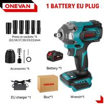 ONEVAN 1200 N.m bešepetėlinis elektrinis smūginis veržliasūkis 1/2'' belaidis 3 funkcijų elektrinis atsuktuvas gręžtuvas įrankis Makita 18V baterijai 1Battery-12pcs Set