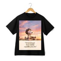 Snoopy Aviatoriaus marškinėliai Baltas animacinis šuo su lėktuvu kasdieniam dėvėjimui S gray