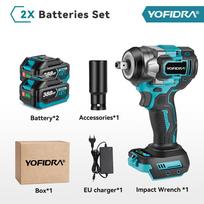 YOFIDRA  Belaidis elektrinis smūginis veržliasukis, 5 pavaros, 1/2'' Akumuliatorinis suktuvas, Automobilių remonto elektrinis įrankis, Skirtas Makita 18V akumuliatoriui 2 Battery-EU