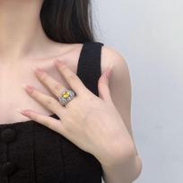 Bright Colored Treasure High Carbon Diamond Ring Light Luxury Cold Wind Exquisite High-End Jewelry Ice Flower Cut Yellow Diamond Ring Women No. 6