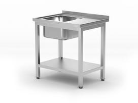 Stalas su plovimo vonia ir lentyna – susukamas varžtais, gylis 600 mm, HENDI, Profi Line, Kairioji pusė, 800x600x(H)850mm
