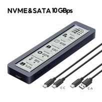 M.2 NVMe SATA SSD dėklas Dvigubo protokolo išmanusis SSD dėklas su ekranu USB 3.2 Gen 2 10Gbps SSD adapteris PC NVME PCIE NGFF SATA SSD disko dėžutė SATA and NVME