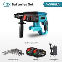 YOFIDRA 26MM bešepetis elektrinis gręžtuvas su šepetėliu, daugiafunkcis sukamasis akumuliatorinis įkraunamas elektrinis įrankis, skirtas Makita 18V baterijai 2xBattery- EU plug