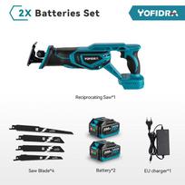 YOFIDRA  Belaidis reciprokinis pjūklas Rankinis pjūklas Kardinis Daugiafunkcinis pjūklas Metalui, medienai, vamzdžiams pjauti su 4 ašmenimis Makita 18V baterijai 2XBattery-EU plug