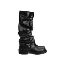 Sheepskin version~ inner height increase of 6cm~ fashionable belt buckle long boots square round head pleated medium tube knight boots women's autumn 35