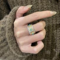 Light Luxury Premium Buccellati Wind Blue Agate Small Daisy Ring Niche Design Versatile Exquisite Retro Index Finger Ring
