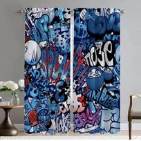 Modernūs svetainės užuolaidos 2 vnt. Hip-hop grafiti Blackout užuolaida Namų interjero užuolaidos Kameros atspalviams Pertvara Vaikas W50xH70cmx2pcs-CL