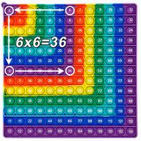 12x12 daugybos matematikos žaidimas Pop Toys. Vaivorykštės L formos stumdomi burbuliukai, mokomieji žaislai vaikams red