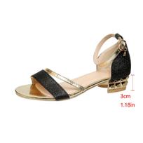 Gold Chain Sandals Buckle Flip Flops Flat with Casual Roman 2025 Summer Open Toe Sandals Small Heel Daily Sandalies for Women 36 juoda