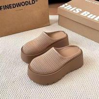 Thick-soled bag head half slippers women's outer wear 2025 summer new muffin soft bottom heightened hollow breathable slippers 35 smėlis