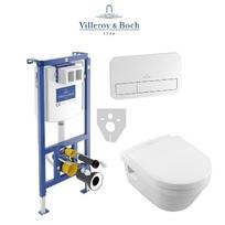 Villeroy&Boch komplektas Viconnect wc potinkinis rėmas+baltas mygtukas+pakabinamas klozetas Architectura DirectFlush su lėtaeigiu dangčiu