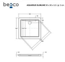 Dušo padėklas Besco Aquarius SlimLine Stone Effect New, 90 x 90 x 5,5 cm