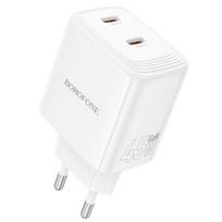 Borofone kelioninis įkroviklis BN31 Cargador GaN – 2xType C – QC 3.0 PD 45W baltos spalvos