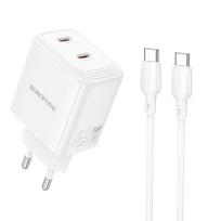 Borofone kelioninis įkroviklis BN31 Cargador GaN – 2xType C – QC 3.0 PD 45W with Type C to Type C cable baltos spalvos