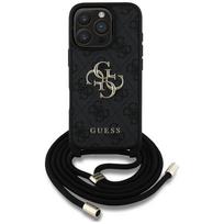 Guess 4G Didelis Logotipas Su Virve Kryžminis Dėklas iPhone 16 Pro Juodas