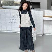 Girls' Plaid Wide-Leg Pants 3-Piece Set for Spring/Autumn 2025 170 cm