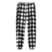 Žieminės pižaminės kelnės, storos, pliušinės, elastingu juosmeniu, languotu raštu, laisvos, šiltos, priglundančio prie kojų dizaino, unisex namų drabužiai, vienspalvės poilsio kelnės L tamsiai mėlyna spalva
