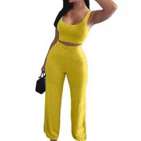 Moteriškos kelnės Slim Sexy Sling, Navel Exposed Tube Top, platėjančių kojų kelnių rinkinys kasdieniam gyvenimui L geltona