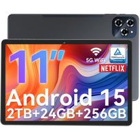 TABWEE W90 11 colių planšetė Android 16, 24GB RAM, 256GB atmintis(2 TB TF),Didelis plačiajuostis ekranas L1, aštuonių branduolių T615, 8000 mAh, 5G WiFi, 4G LET, 18W 24+256 pilka