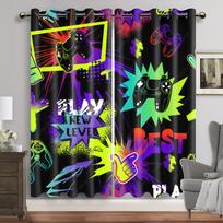 Animacinis žaidimų pultas Blackout užuolaidos miegamajam Grafiti žodžiai Vaizdo žaidimai Langų užuolaidos Žaidėjų svetainės dekoracija W60H60(CM)x2PCS&HOOK