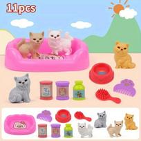 Simulated Feeding Cat and Dog Pet Houses Children's Play Pet House Toys Small Cute Dog and Cat Doll Bathroom Swing Scenes