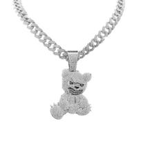 Trendy Bear Pendant Necklace Mens Cuban Link Chain Choker Bling Diamonds Neckchain Rhinestones Clavicle Chain Jewelry sidabras