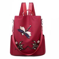 Siuvinėta dragonfly vandeniui atspari kuprinė moterims, Oxford peties krepšys, kasdienis kelioninis kuprinukas Rucksack KTY 32*13*33cm chaki