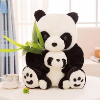 Simuliacinis didžiojo pandos lėlės didelis pliušinis žaislas raudonasis panda, pandos motina ir sūnus, skudurinių lėlių dovanos 40cm juoda