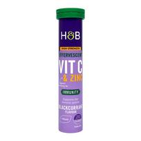 H&B HIGH STRENGTH vitaminas C ir cinkas, juodųjų serbentų skonio, 20 šnypščiųjų tablečių