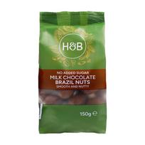 HOLLAND & BARRETT bertoletijų riešutai pieniniame šokolade be pridėtinio cukraus, 150 g
