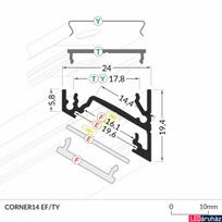 Led juostos profilis CORNER14 EF/TY Anoduoto aliuminio 2m