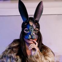 Sexy Leather Mask Bunny Girl Cosplay Erotic Fetish Rave Mask Rivets Bondage Harness  Halloween Party Cat Mask Woman Man