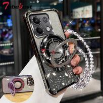 Shockproof Glitter Plating Crystal Bracelet Magsafe Phone Holder Case For Xiaomi Redmi Note 14 13 13R 12 11 10  9 Pro 4G 5G Redmi Note 11S juoda