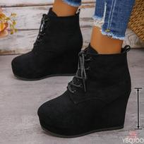 short boots winter height increase fashionable lace up simple comfortable wedge heel daily casual women's shoes 36 juoda