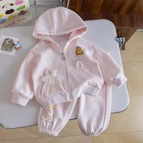 Girls' Cartoon Print Hoodie & Sweatpants Set, Perfect for Autumn and Spring 130 cm
