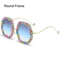 Rhinestone Sunglasses Women  Designer Steampunk Oversized Round Female Sunglasses Music Festival Oculos De Sol Feminino
