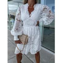 Nėriniuotos suknelės moterims Elegantiškos vasarinės Žibintų Rankovės Midi Bodycon Pieštukas Gimtadienio vakarėlio suknelės Kokteilių renginių komplektai XXL balta