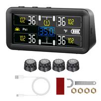 4/6 Išoriniai jutikliai Saulės energija maitinamas TPMS Automobilio padangų slėgio signalizacija Atsparus vandeniui Padangų slėgio ir temperatūros įspėjimas Skaitmeninis LCD ekranas 0~9.9Bar Sunkvežimis RV 4 wheel external